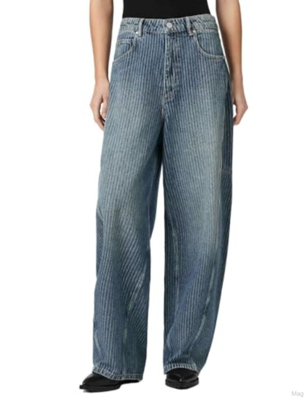 AllSaints Carter Stripe Cotton Straight Leg Mid Rise Jeans